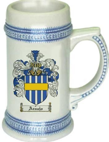 Araujo family crest stein coat of arms tankard mug