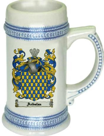 Arbaiza family crest stein coat of arms tankard mug