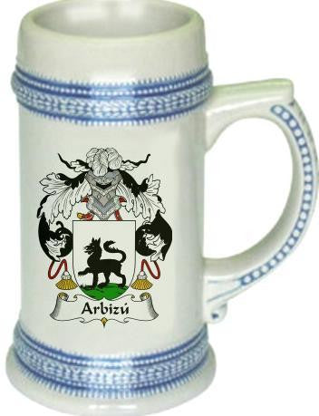 Arbizu family crest stein coat of arms tankard mug