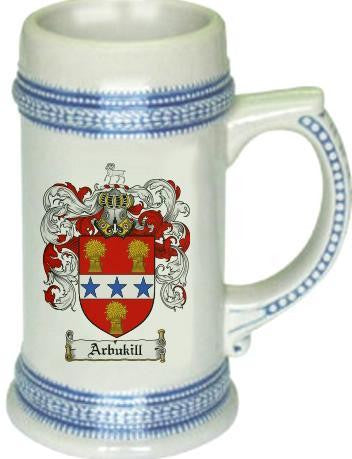 Arbukill family crest stein coat of arms tankard mug