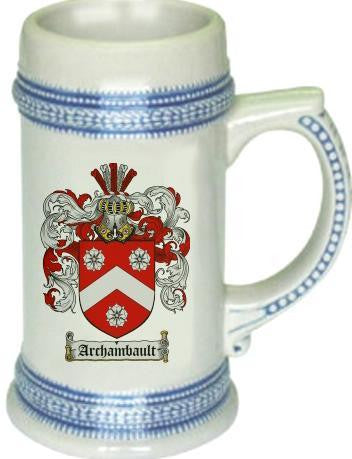 Archambault family crest stein coat of arms tankard mug