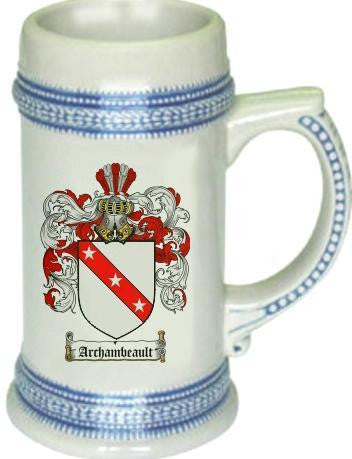 Archambeault family crest stein coat of arms tankard mug