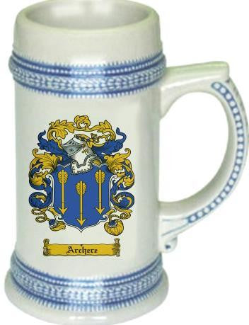 Archere family crest stein coat of arms tankard mug