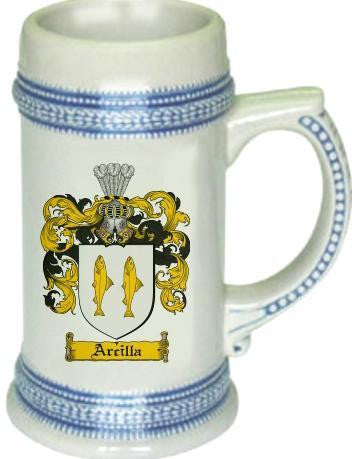 Arcilla family crest stein coat of arms tankard mug