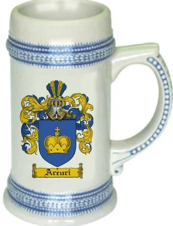 Arcuri family crest stein coat of arms tankard mug