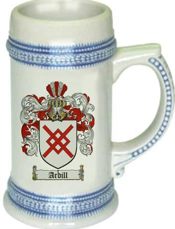 Ardill family crest stein coat of arms tankard mug