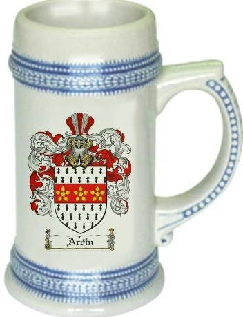 Ardin family crest stein coat of arms tankard mug
