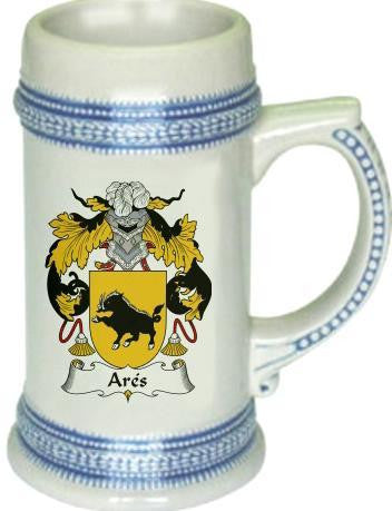 Ares family crest stein coat of arms tankard mug