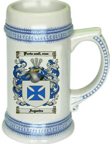 Argentre family crest stein coat of arms tankard mug