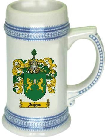 Argue family crest stein coat of arms tankard mug