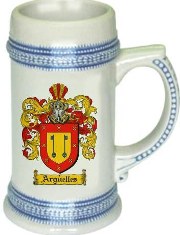 Arguelles family crest stein coat of arms tankard mug