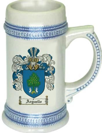 Arguello family crest stein coat of arms tankard mug