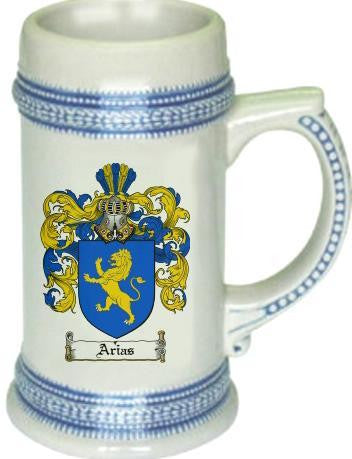 Arias- family crest stein coat of arms tankard mug