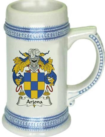 Arjona family crest stein coat of arms tankard mug