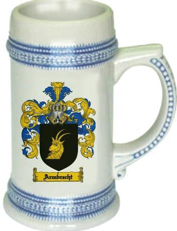 Armbrecht family crest stein coat of arms tankard mug