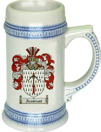 Armbrust family crest stein coat of arms tankard mug