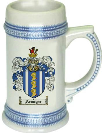 Armegar family crest stein coat of arms tankard mug