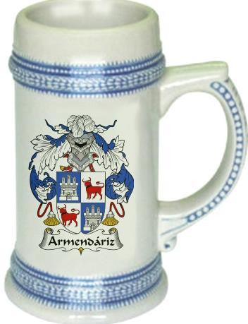 Armendariz family crest stein coat of arms tankard mug