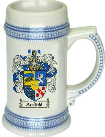 Armfield family crest stein coat of arms tankard mug