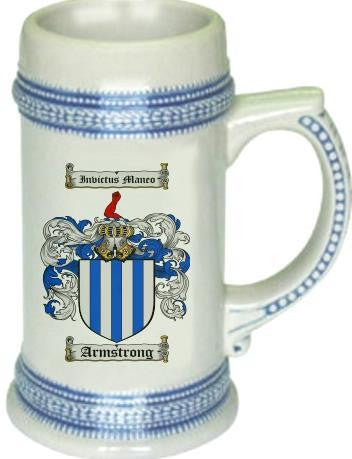 Armstrong family crest stein coat of arms tankard mug