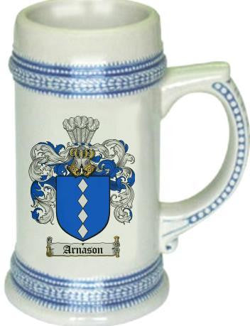 Arnason family crest stein coat of arms tankard mug