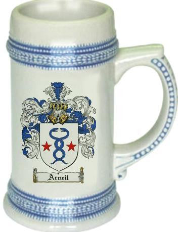 Arneil family crest stein coat of arms tankard mug