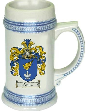 Arneo family crest stein coat of arms tankard mug