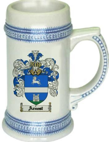 Arnost family crest stein coat of arms tankard mug