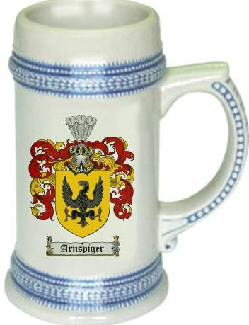 Arnspiger family crest stein coat of arms tankard mug