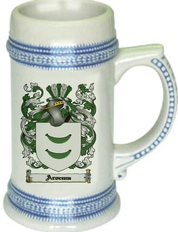 Arocena family crest stein coat of arms tankard mug
