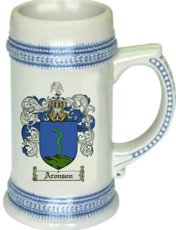 Aronson family crest stein coat of arms tankard mug