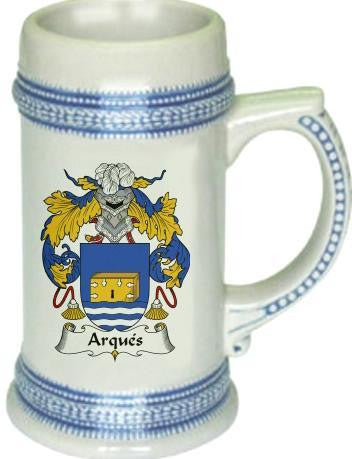 Arques family crest stein coat of arms tankard mug