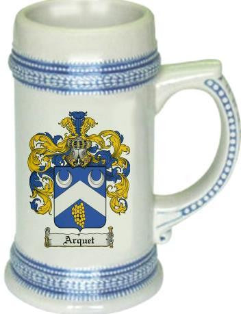 Arquet family crest stein coat of arms tankard mug