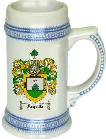 Arquilla family crest stein coat of arms tankard mug