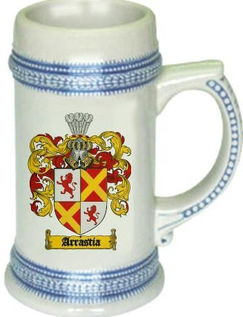 Arrastia family crest stein coat of arms tankard mug