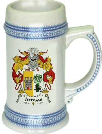 Arregui family crest stein coat of arms tankard mug