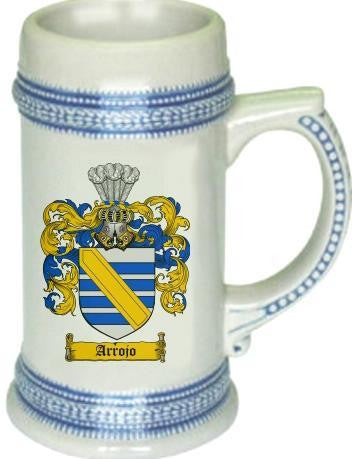 Arrojo family crest stein coat of arms tankard mug