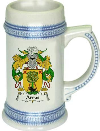 Arrue family crest stein coat of arms tankard mug
