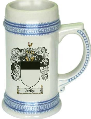 Arthe family crest stein coat of arms tankard mug