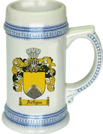 Artigue family crest stein coat of arms tankard mug
