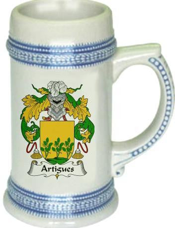 Artigues family crest stein coat of arms tankard mug