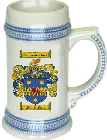 Artindale family crest stein coat of arms tankard mug