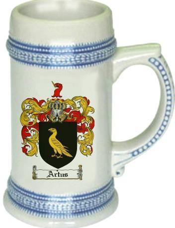Artus family crest stein coat of arms tankard mug