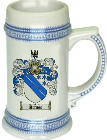 Artuso family crest stein coat of arms tankard mug