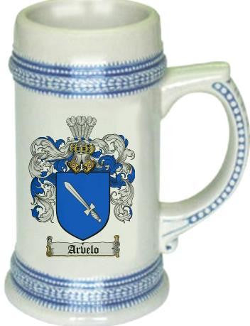 Arvelo family crest stein coat of arms tankard mug