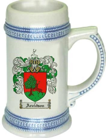 Arvidson family crest stein coat of arms tankard mug