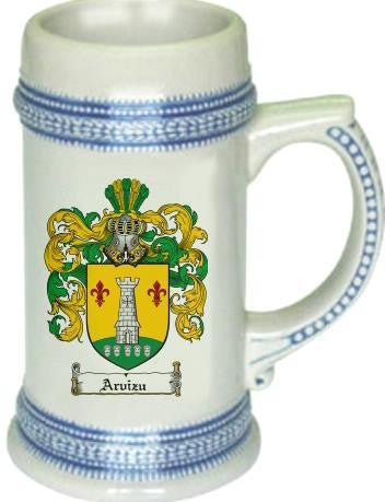 Arvizu family crest stein coat of arms tankard mug