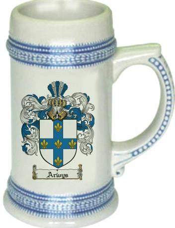 Arwys family crest stein coat of arms tankard mug