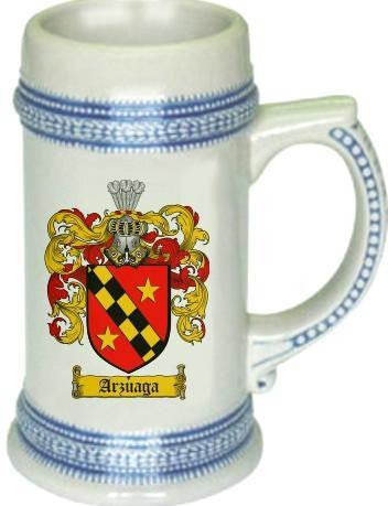 Arzuaga family crest stein coat of arms tankard mug
