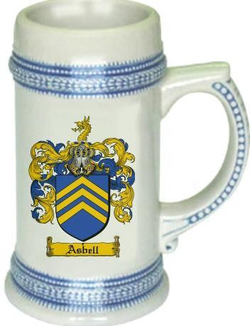 Asbell family crest stein coat of arms tankard mug